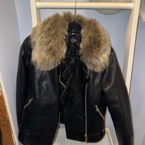 TOPSHOP Black Faux Leather Biker Jacket